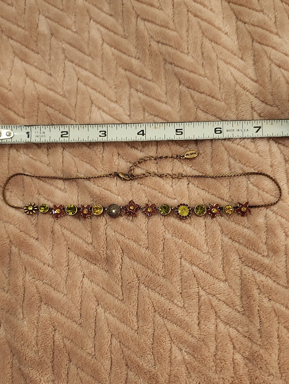 Pilgrim Vintage-Inspired Green & Pink Floral Necklace
